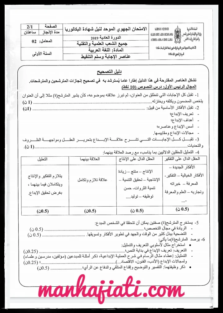 الامتحان الجهوي الموحد 2019 | اللغة العربية 