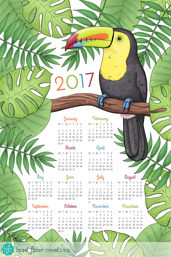 Spoonflower Contest entry - Toucan Tea Towel Calendar design by Hazel Fisher Creations