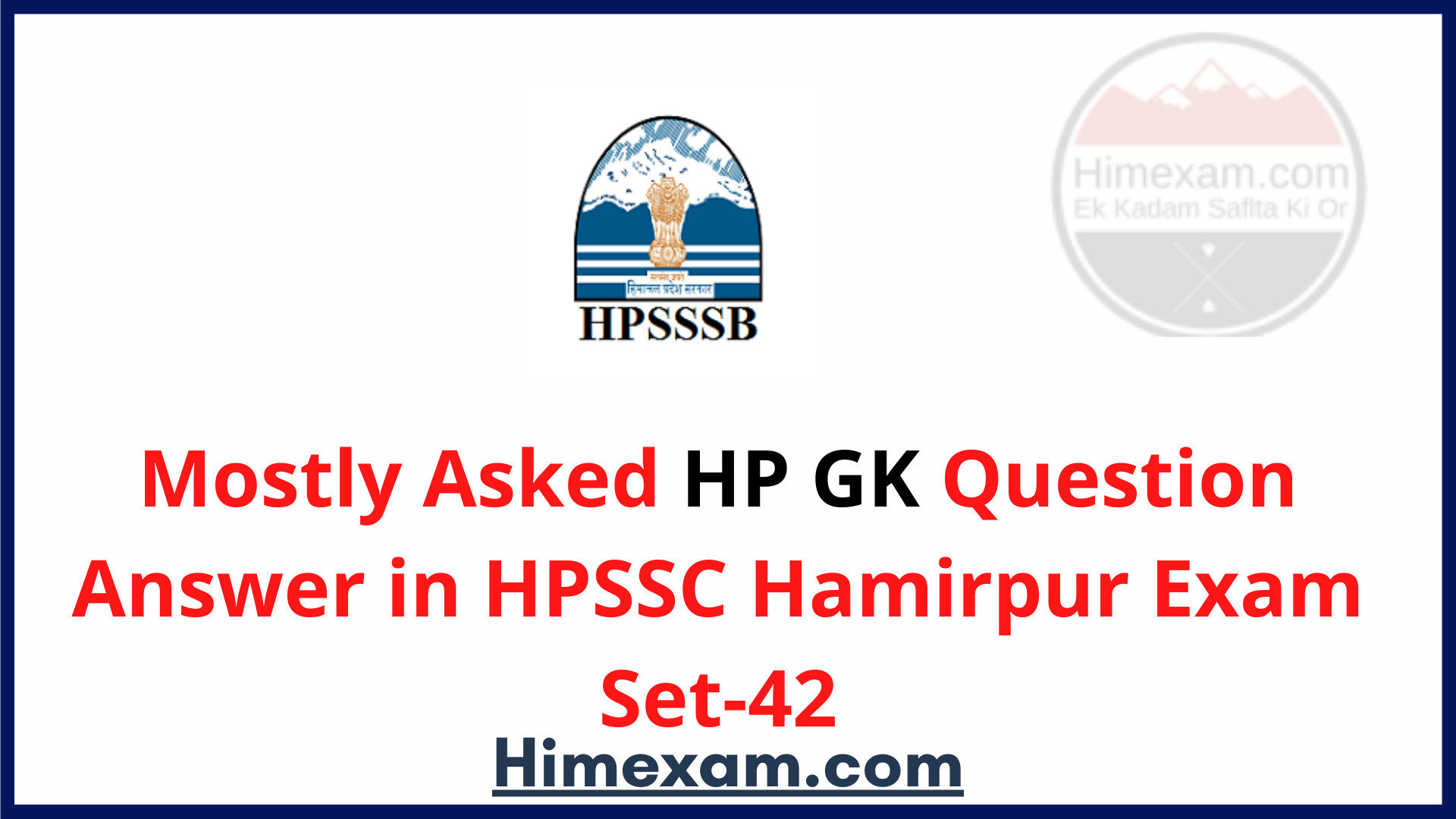 Mostly Asked HP GK Question Answer in HPSSC Hamirpur Exam Set-42