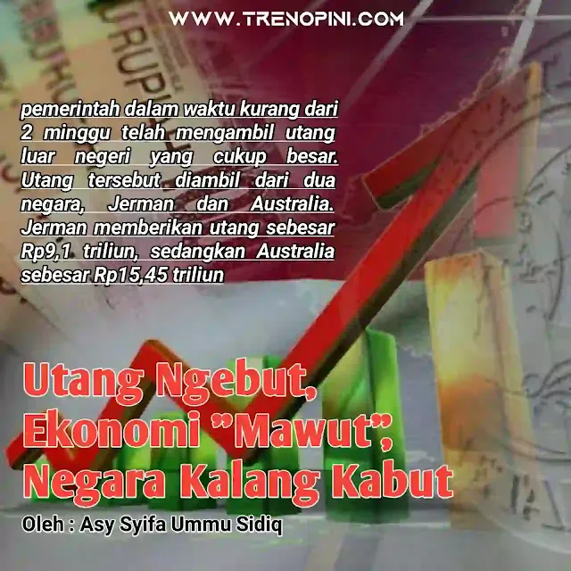 pemerintah dalam waktu kurang dari 2 minggu telah mengambil utang luar negeri yang cukup besar.  Utang tersebut diambil dari dua negara, Jerman dan Australia. Jerman memberikan utang sebesar Rp9,1 triliun, sedangkan Australia sebesar Rp15,45 triliun. Jadi total utang dalam waktu singkat sebesar Rp24,55 triliun. Sebuah jumlah yang bombastis tentunya. Karena kesemuanya diperoleh dalam waktu singkat