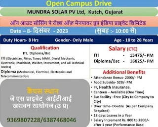 Mundra Solar Pvt Ltd Recruitment 2023: ITI Jobs Campus Placement Drive at  JS ITI Kharawan, Sadhoganj, Varanasi, Uttar Pradesh