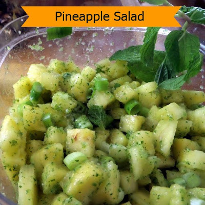 Pineapple Salad:  A refreshing, sweet and spicy salad made with pineapple, mint, and jalapeno.