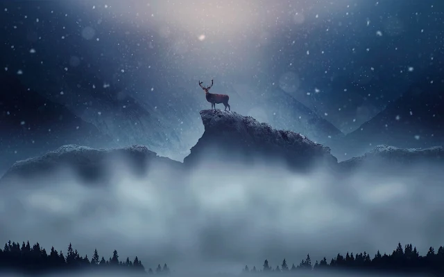 Christmas Deer Snowfall Creative and Graphics wallpaper. Click on the image above to download for HD, Widescreen, Ultra HD desktop monitors, Android, Apple iPhone mobiles, tablets.