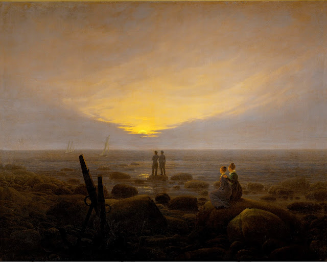 Opera romantica Caspar David Friedrich, Moonrise over the Sea - poesia Tempo velato