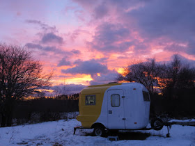 fiberglass trailer in the sunset