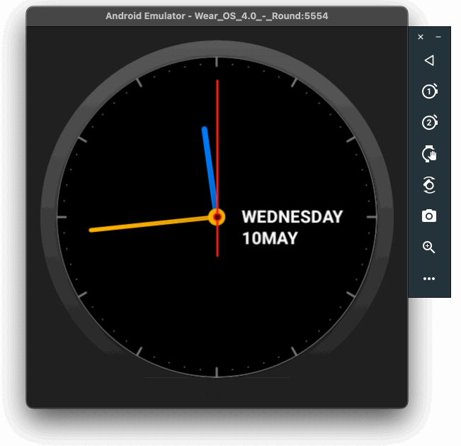 Gambar bergerak Format Tampilan Jam Watchface pada Emulator Wear 4