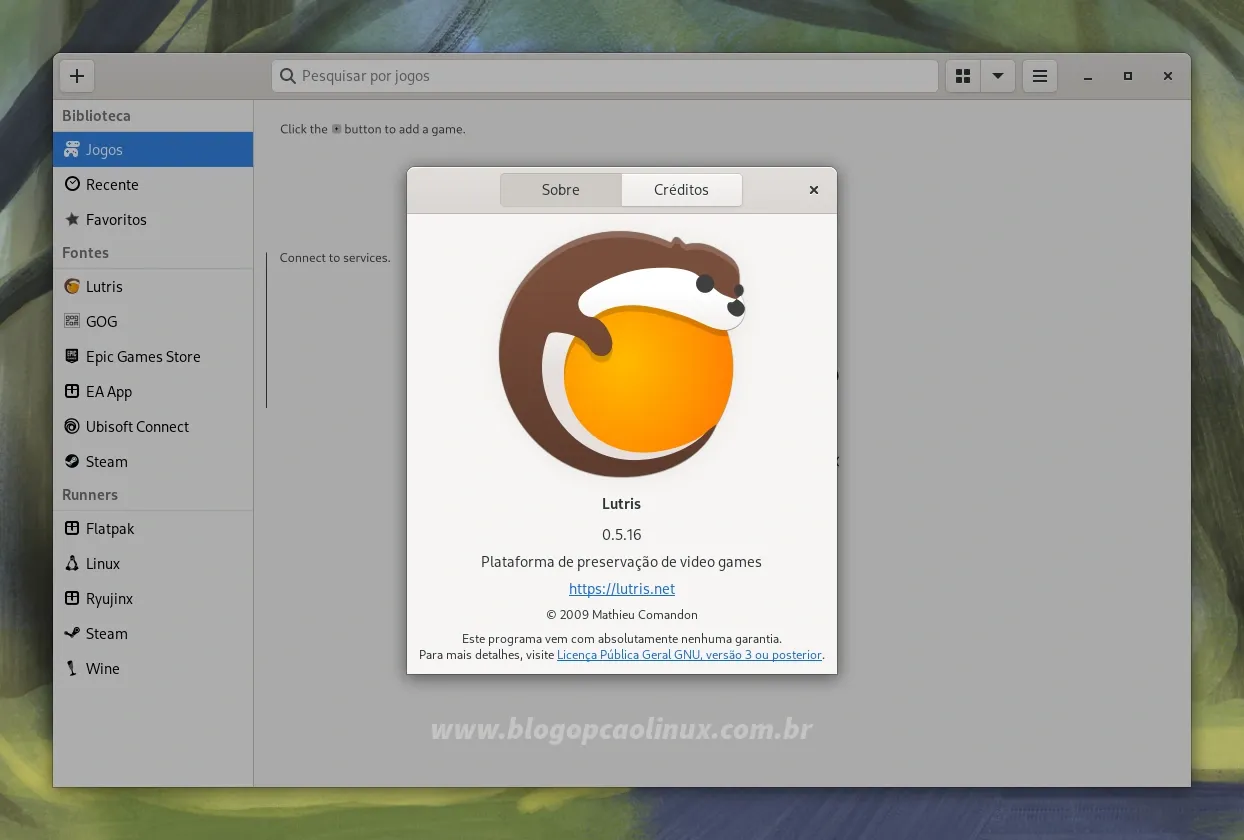 Lutris executando no Fedora 40 Workstation
