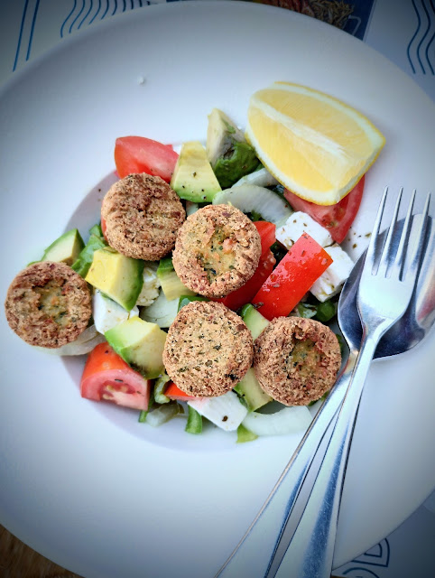 Greek salad with falafel; Germasogeia, Cyprus