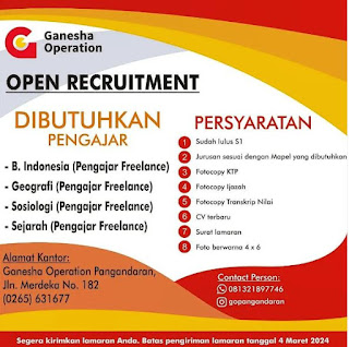 Loker pangandaran s1 lulusan sarjana di ganesha operation