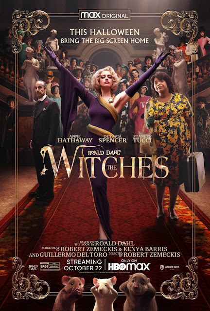 Movie poster for the HBO Max original film "The Witches," starring Anne Hathaway, Octavia Spencer, and Stanley Tucci