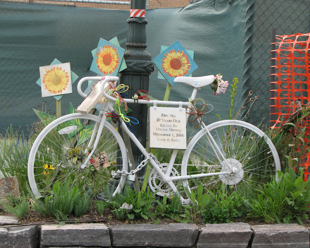 White bike, ghost bike, West Street at Clarkson Street, New York