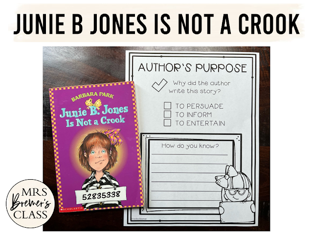 Junie B Jones is Not a Crook book study activities unit with Common Core aligned literacy companion activities for First Grade and Second Grade