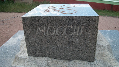 A stone with the date 1703 carved in Roman Numerals in it at Peter and Paul Fortress.