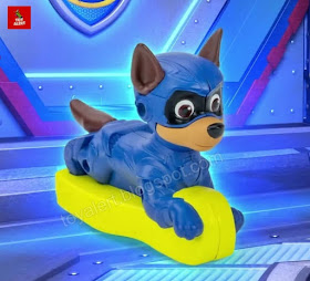 Chase toy on yellow skateboard from Burger King Paw Patrol toys 2023
