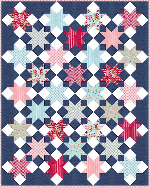 Shining Stars quilt pattern in Berry Basket fabric by April Rosenthal for Moda Fabrics