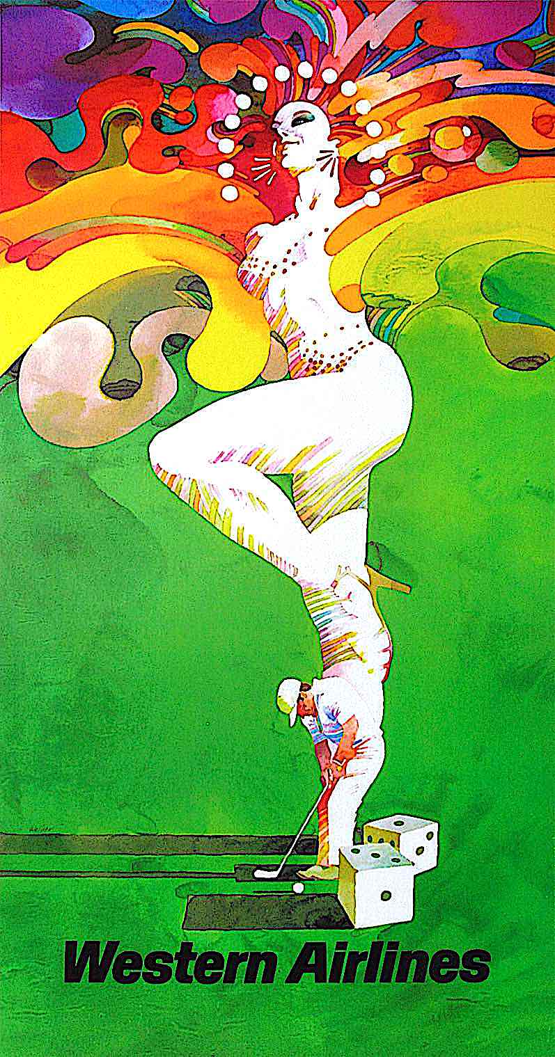 a Don Weller psychedelic showgirl illustration for Western Airlines