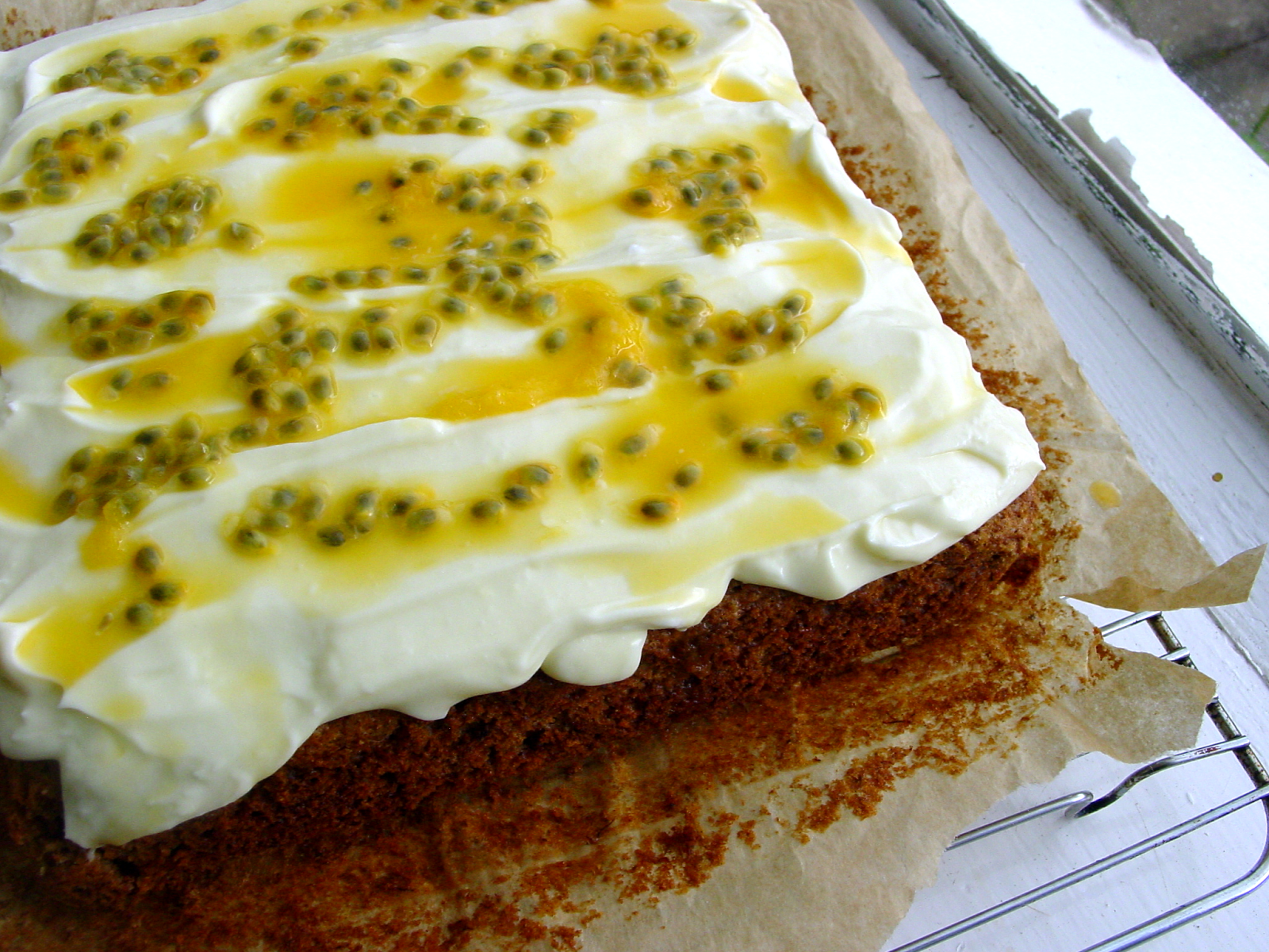 Banana and Passionfruit Cake with Coconut Cream Cheese Frosting