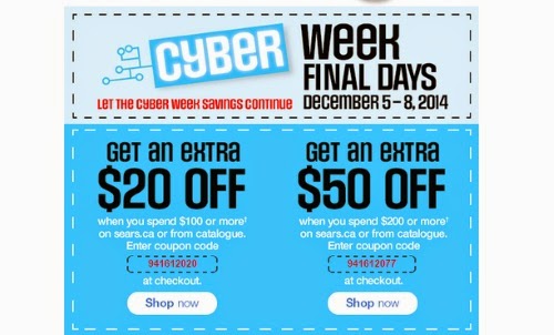 Sears Cyber Week Final Days Savings Promo Codes $20-$50 Off