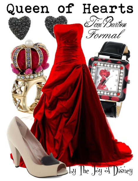 disney prom, prom outfit, prom dress, alice in wonderland, queen of hearts tim burton