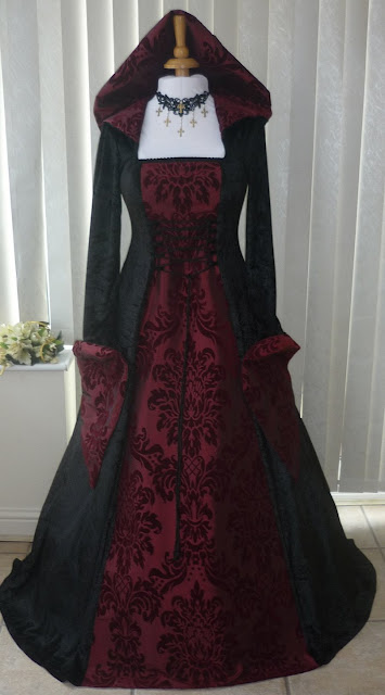 wonderful-medieval-wedding-dress-Medieval-Gothic-Hooded-Wedding-Dress-Black-Burgundy