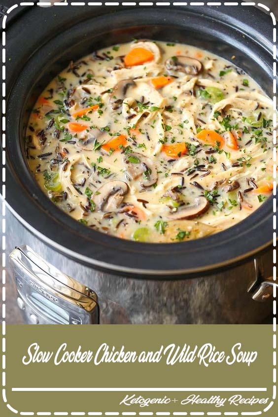 Slow Cooker Chicken and Wild Rice Soup - Pure creamy comfort food made right in your crockpot! So quick, easy, and hearty with veggies, rice and chicken!