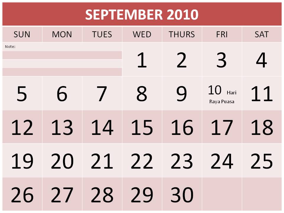 september 2010 calendar with holidays. Free Printable September 2010