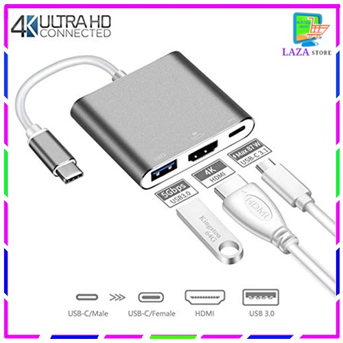 Bộ Adapter Cáp Chuyển Type-C sang HDMI 4k/USB/TypeC Đa Năng 3 Trong 1 cho Macbook, iPad, Smart Phone