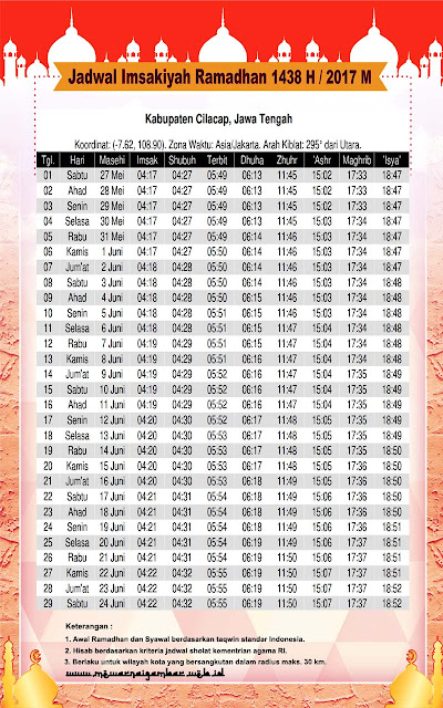 Jadwal Imsakiyah Ramadhan 1438 H / 2017 M Untuk Kota Cilacap