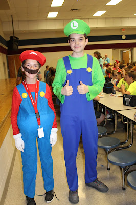 Tuesday Spirit Week - Character Day, Students dressed as Mario and Luigi