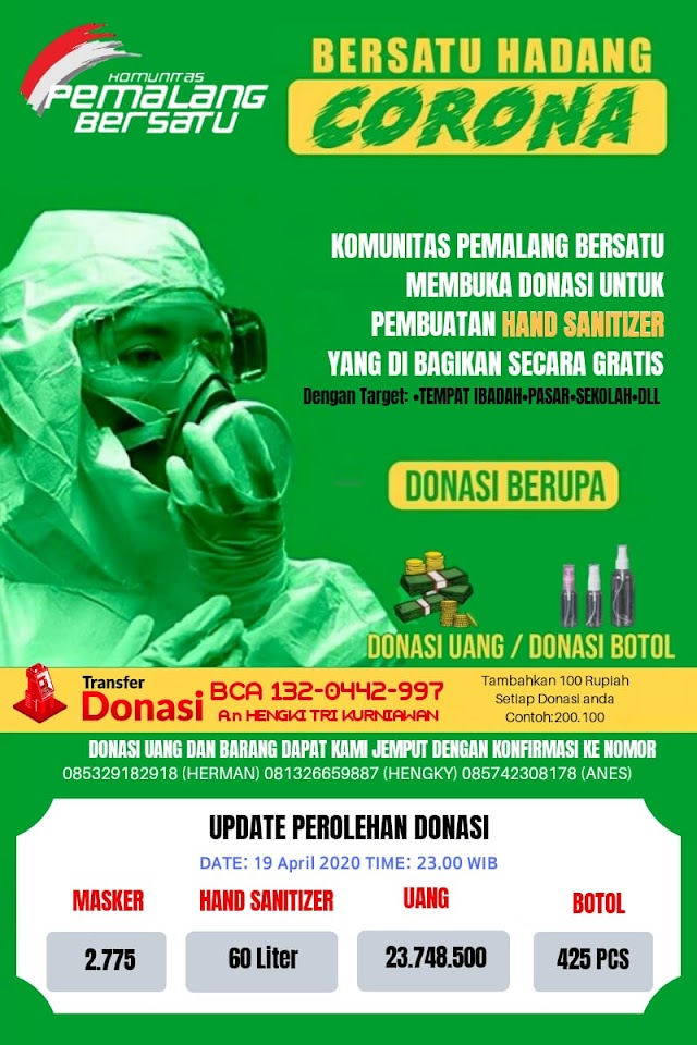 Update Hasil Open Donasi  Komunitas Pemalang Bersatu