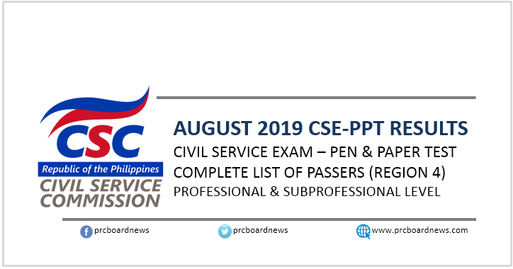 Region 4 PASSERS: August 2019 Civil service exam CSE-PPT result