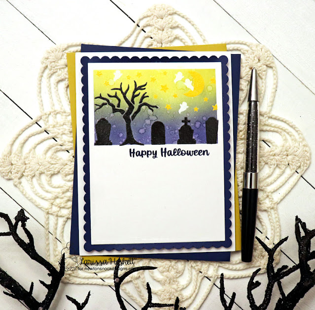 Spooky Graveyard Halloween Card by Larissa Heskett | Spooky Line Stencil, Spooky Sentiments Hot Foil Plates, and Frames and Flags Die Set by Newton's Nook Designs