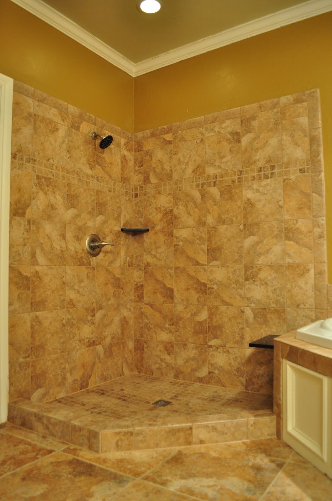 bathtub shower doors Tiled shower (owner will have glass doors installed.)