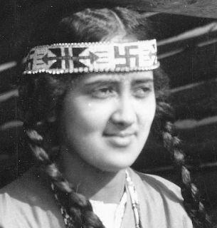Jane Harmon, Nanticoke woman, with swastika headband.