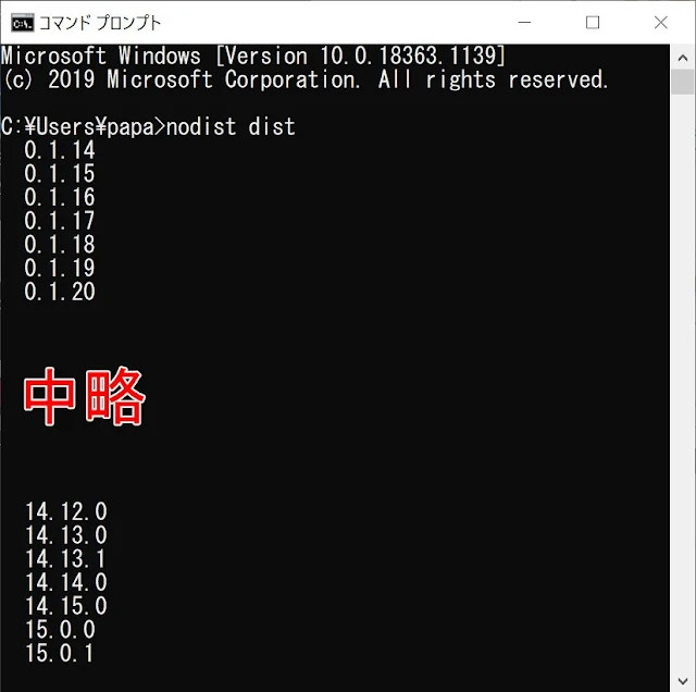 Node.jsのバージョンが表示