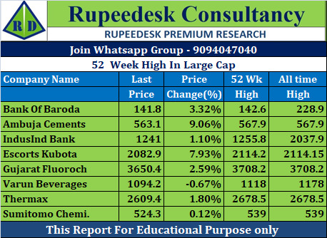 52  Week High In Large Cap