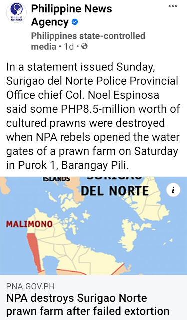 Screenshot of the Report by PNA of the Prawn Farm destroyed by the NPA