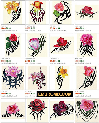 LOOK tribal flowers and tattoo embroidery designs 