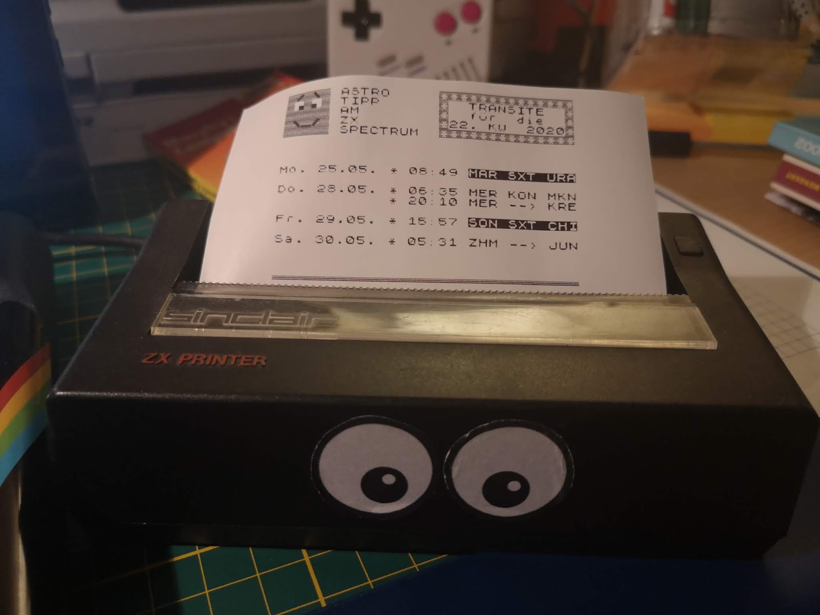 Astro-Tipps dieser Kalenderwoche am ZX Printer ausgedruckt