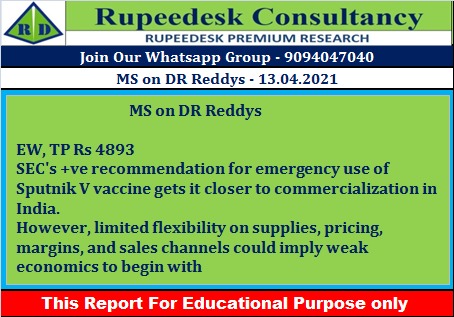 MS on DR Reddys - Rupeedesk Reports