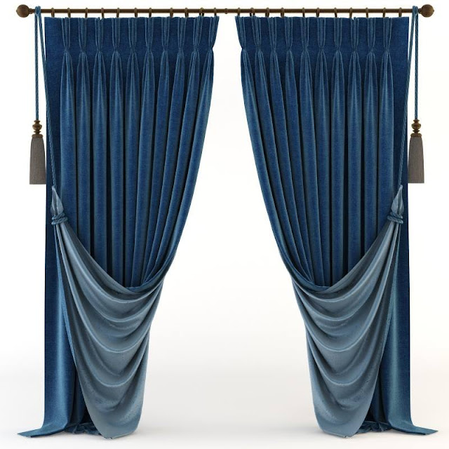 Modern curtain ideas in blue velvet material with rings 