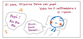 Di sera, Milenina torna con papa'. Yoko ha il raffreddore e si riposa. Papa'! Bla Bla bla Ecco, sono tornati...