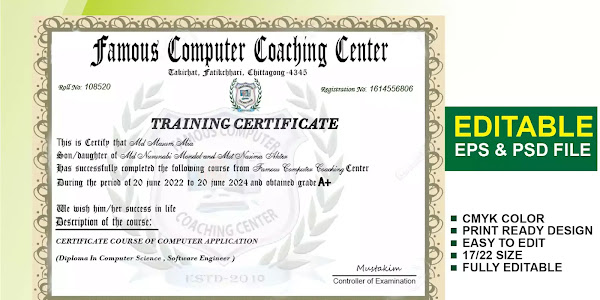 Coaching Center Certificate/Computer Training Center Certificate Design/এডুকেশন সার্টিফিকেট ডিজাইন