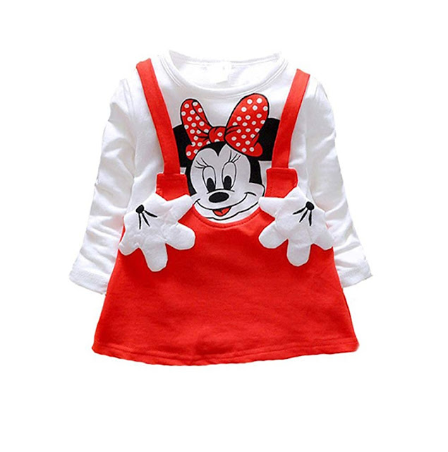 Bold N Elegant Cool White n Red Mickey Mouse Cute Cartoon Pinny Pinafore Dress Midi Little Baby Girl Clothing for kids …