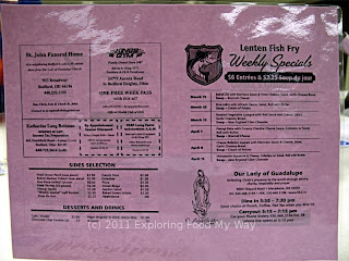 Our Lady of Guadalupe's Dinner Menu Back