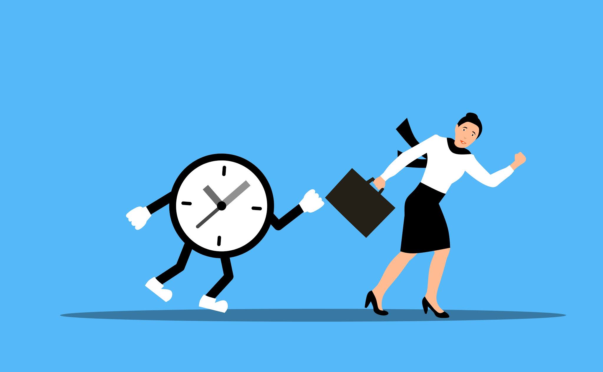 Illustration of woman running away from clock