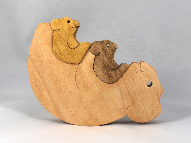 Wood Puzzle, Koala Bear Family, Mom, and Babies, Handmade and Finished with Shellac and Danish Oil, Freestanding and Stackable Toy Animal