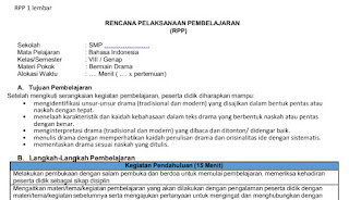 RPP Satu Lembar Bahasa Indonesia Teks Drama