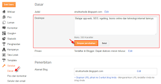 Cara mengaktifkan deskripsi penelusuran pada blog