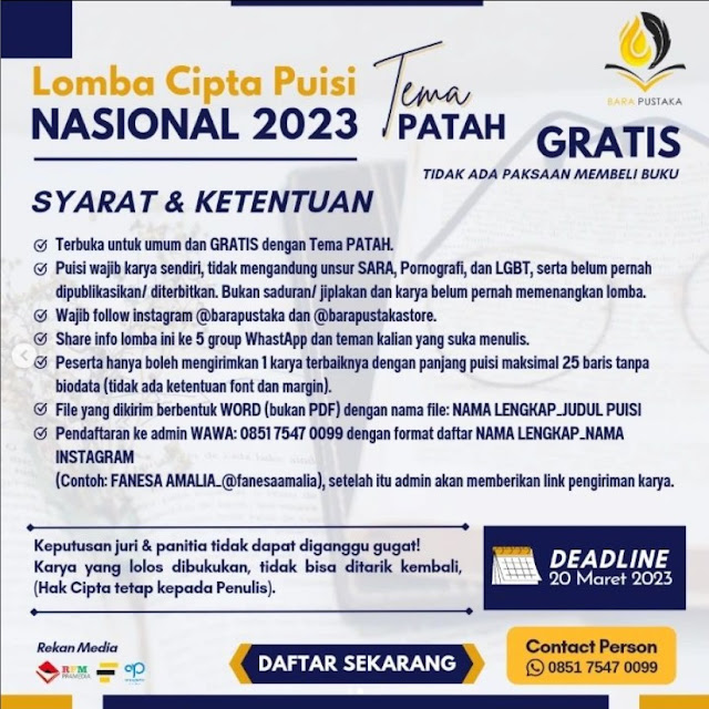 LOMBA CIPTA PUISI NASIONAL 2023 Tema : "PATAH”